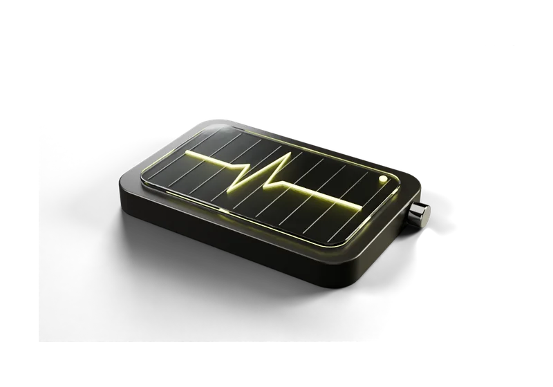 A monitoring instrument with a glowing yellow heartbeat line across its glass face